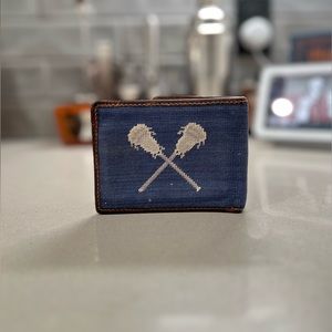 Smathers & Branson Bi-Fold Top Grain Leather Wallet with Lacrosse Needlepoint